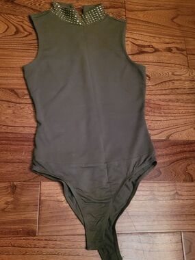 River Island Olive Studded Mock Neck Sleeveless Bodysuit